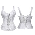 thumbnail image 2 of JGGSPWM Womens Victorian Sexy Strap Lace up Corsets and Bustiers Top Overbust Shapewear White XXL, 2 of 4