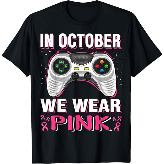 Gaming In October We Wear Pink Breast Cancer Vintage Funny Gifts Men T-shirt