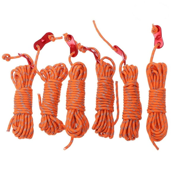 STOBOK 6Pack Reflective Orange Tent Rope Paracord with Aluminum Adjuster for Outdoor Camping