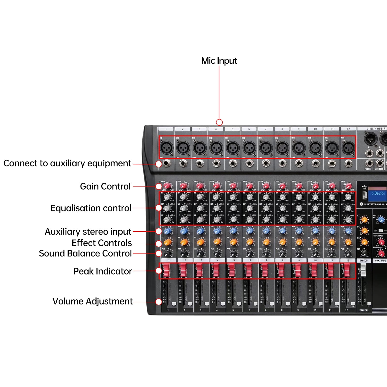 Koomaha 12 Channel Mixing Console Live Studio Audio Mixer USB Bluetooth 110V-220V