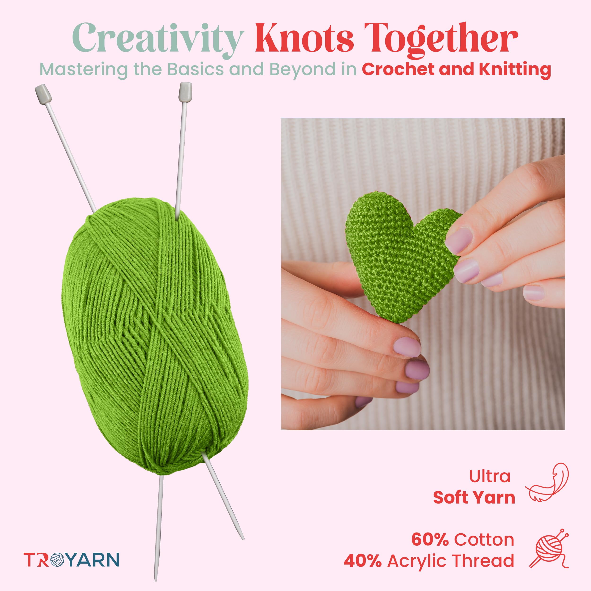 60% Cotton 40% Acrylic Crochet Yarn - 5 Skien Bulk Yarn - Green, Soft Fine/Sport Yarn for Crocheting/Knitting Yarn - Ideal for Amigurumi Dolls and Baby Garments