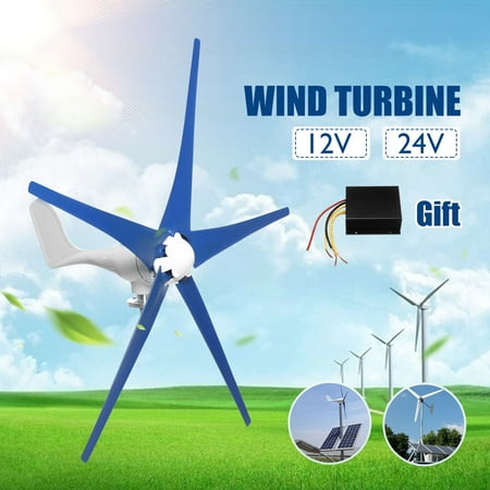 12v 24v Wind Generator 800w Wind Turbine 5 Leaves Garden Energy Making Tool Blue
