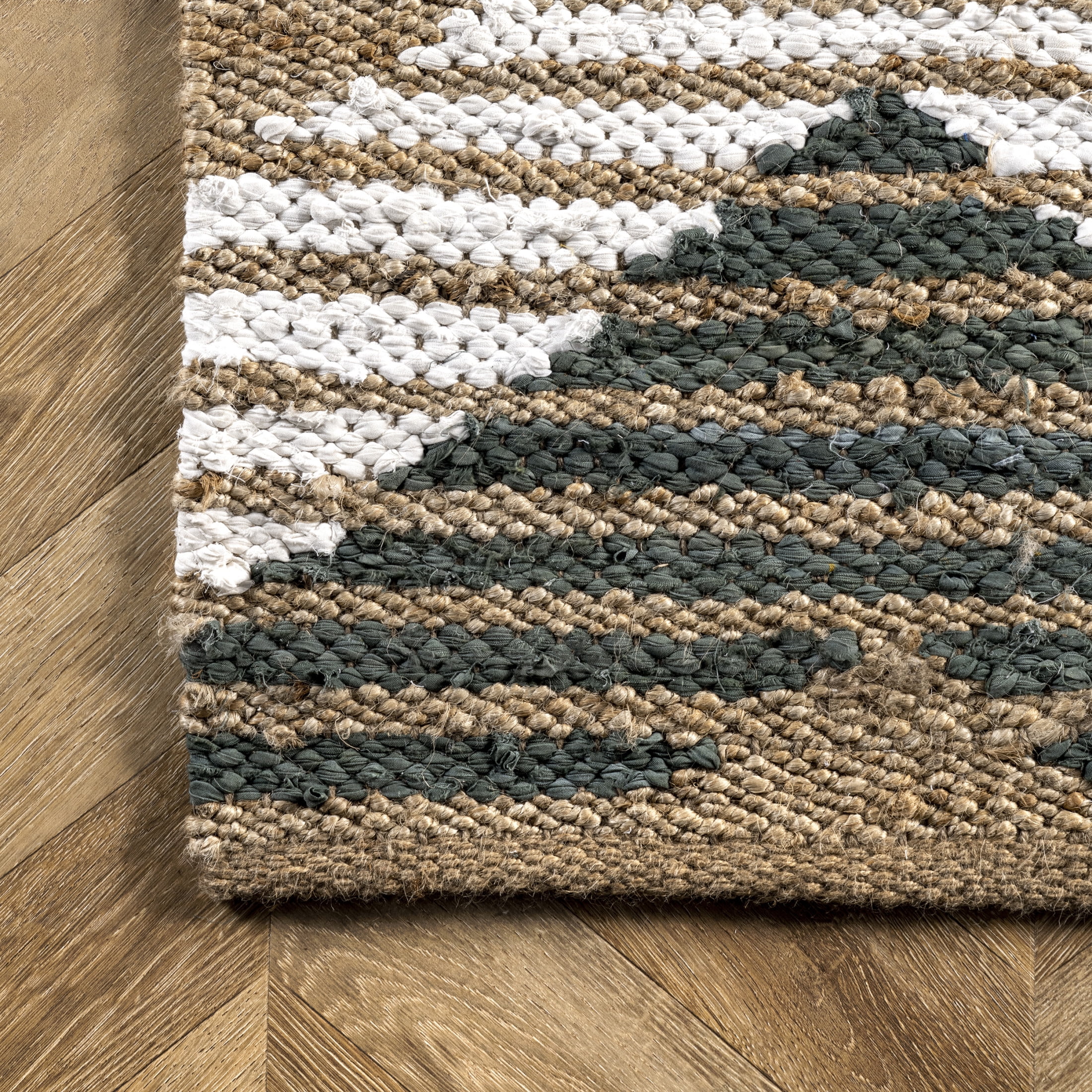 nuLOOM Hand Braided Marla Denim And Jute Diamonds Area Rug, 4' x 6', Marla Olive