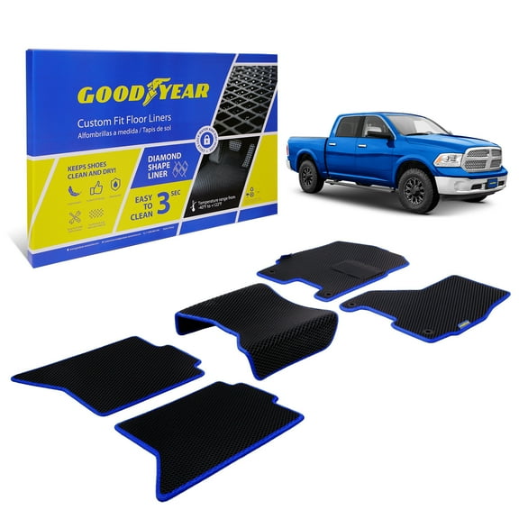 Goodyear All-Weather Car Floor Mats–Custom Fit for Dodge Ram 1500 12-18 Crew Cab,5 Pc.Set,Heavy-Duty Diamond Floor Liners for Cars,SUVs,Trucks–Ultimate Interior Car Accessories for Men&Women-GY007080