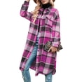 thumbnail image 3 of Surchemise à Carreaux pour Femme Veste Chemise Longue en Velours Côtelé Décontractée à Revers Boutonnée Trench en Flanelle Rose Rouge TG, 3 of 9