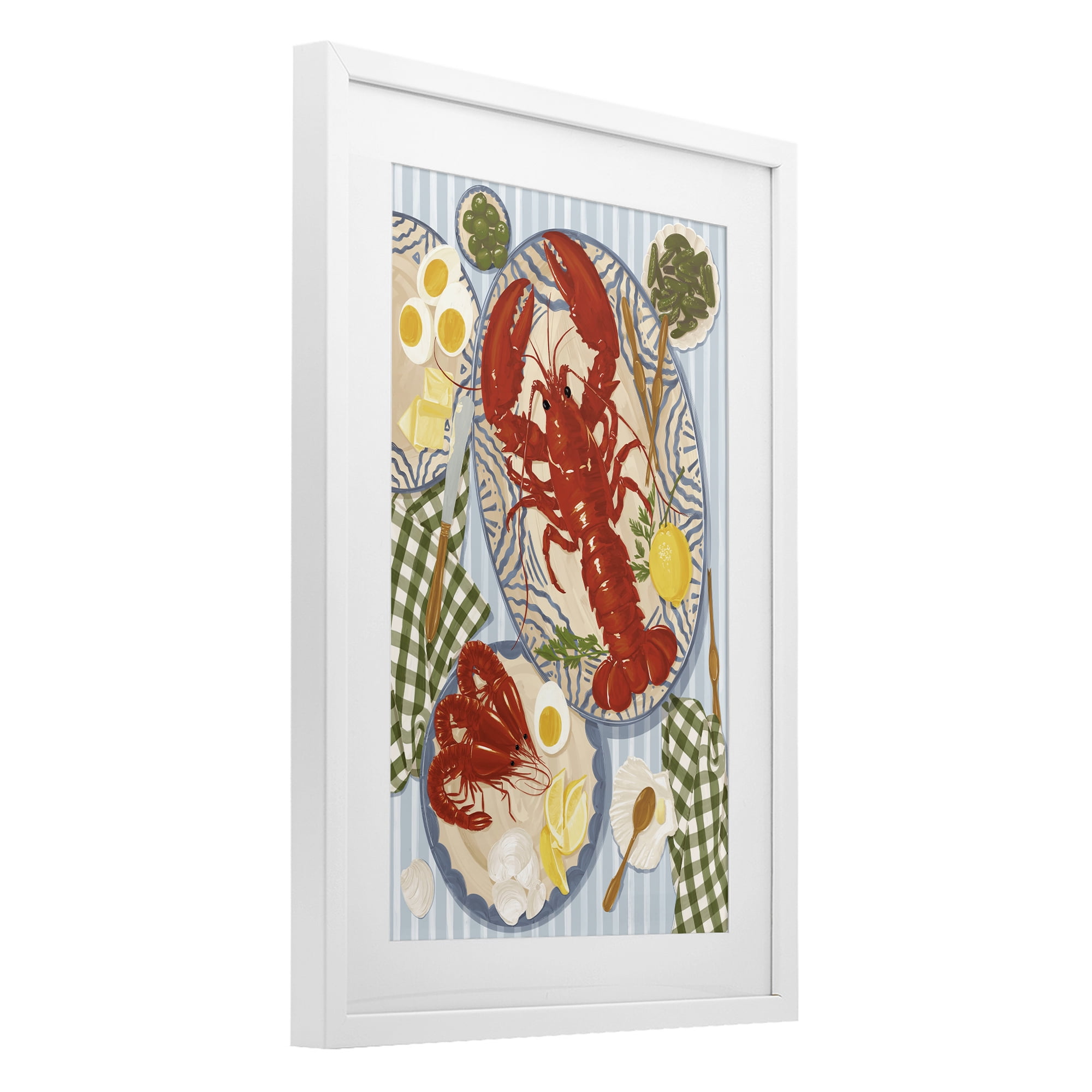 Stupell Industries Lobster For Lunch Platter White Framed Print Under Glass, design by Vero Illustrates
