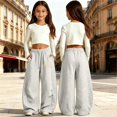 thumbnail image 2 of Landzoo Big Girls Back To School Pants Letter Print Elastic Waist With Pockets And Drawstring Fall Comfortable Girls Athletic Trousers Size 8-9 Years, 2 of 5