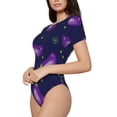 thumbnail image 2 of Daiia Eggplant print Women's Crew Neck Short Sleeve Bodysuit Fashion Tops Fit Casual Basic Extender Bodysuit-Small, 2 of 9