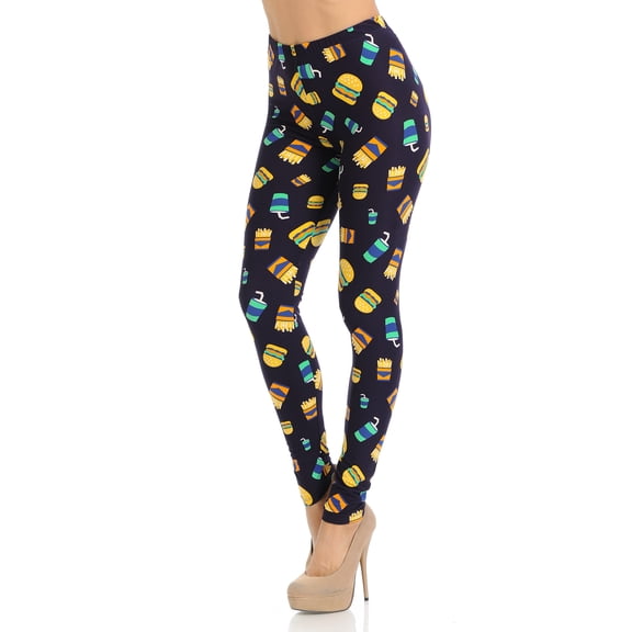 Buttery Soft Fast Food Leggings (One Size Regular,Black)