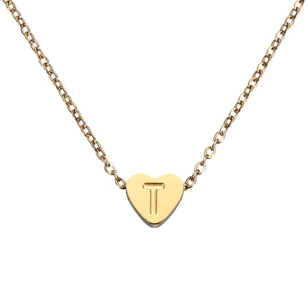 Uxcell Initial Heart Necklace for Women, 18K Gold Plated Stainless Steel Chain Dainty Personalized Name Letter T Pendant Necklaces for Woman Jewelry Gifts, Gold Tone