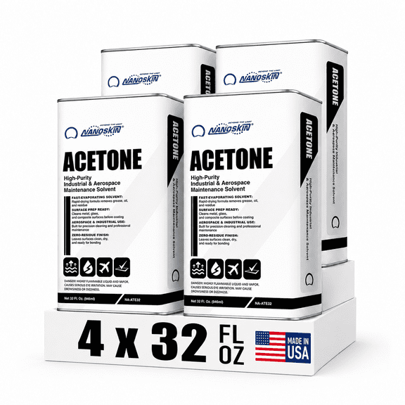 Nanoskin Acetone 1 Gallon (32 Oz. Pack of 4) -  High-Purity Fast-Evaporating Paint Thinner & Solvent for Paint Prep, Adhesive Residue, Grease, Oil, Resin, Tool Cleanup, Degreaser & Surface Prep