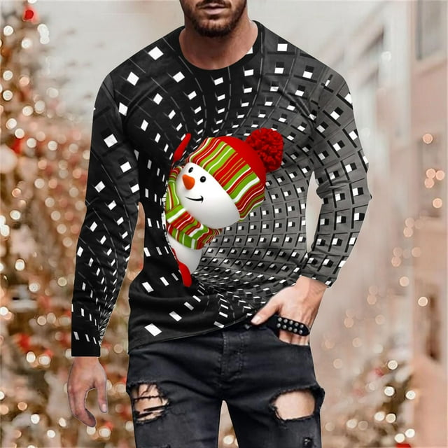 Blusas y camisas de manga larga con cuello redondo para hombre, estilo casual, cuello redondo, manga larga, camiseta estampada de Halloween, blusa de poliéster para hombre.