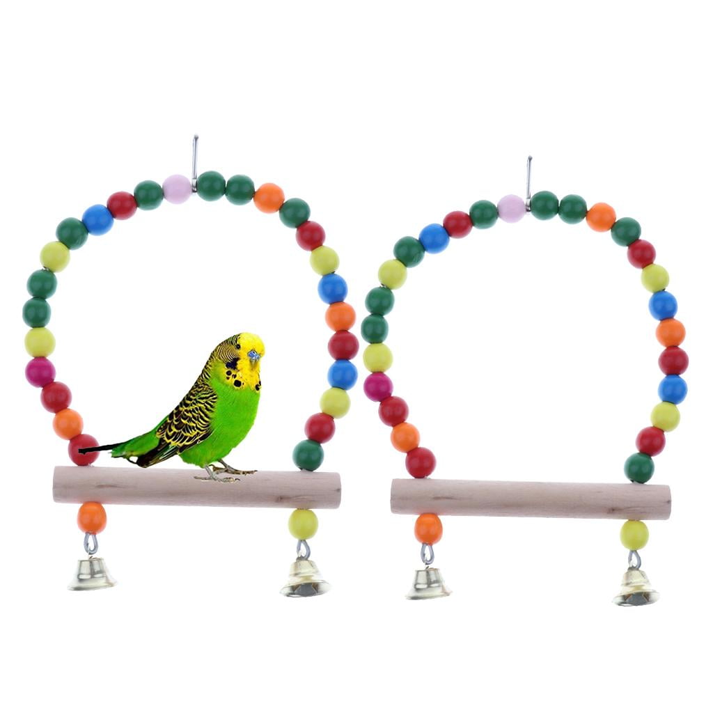 2Pcs Colorful Beads Cockatiel Parakeet Bird Parrot Wooden Swing for Small Medium Size Birds Small Hammock Hanging Perch Stand Toy