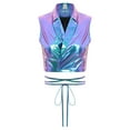 thumbnail image 4 of TTAO Womens Sleeveless Shiny Metallic Crop Tank Top Lapel Collar Wrap Laceup Vest Rave Outfits Holographic Blue S, 4 of 7