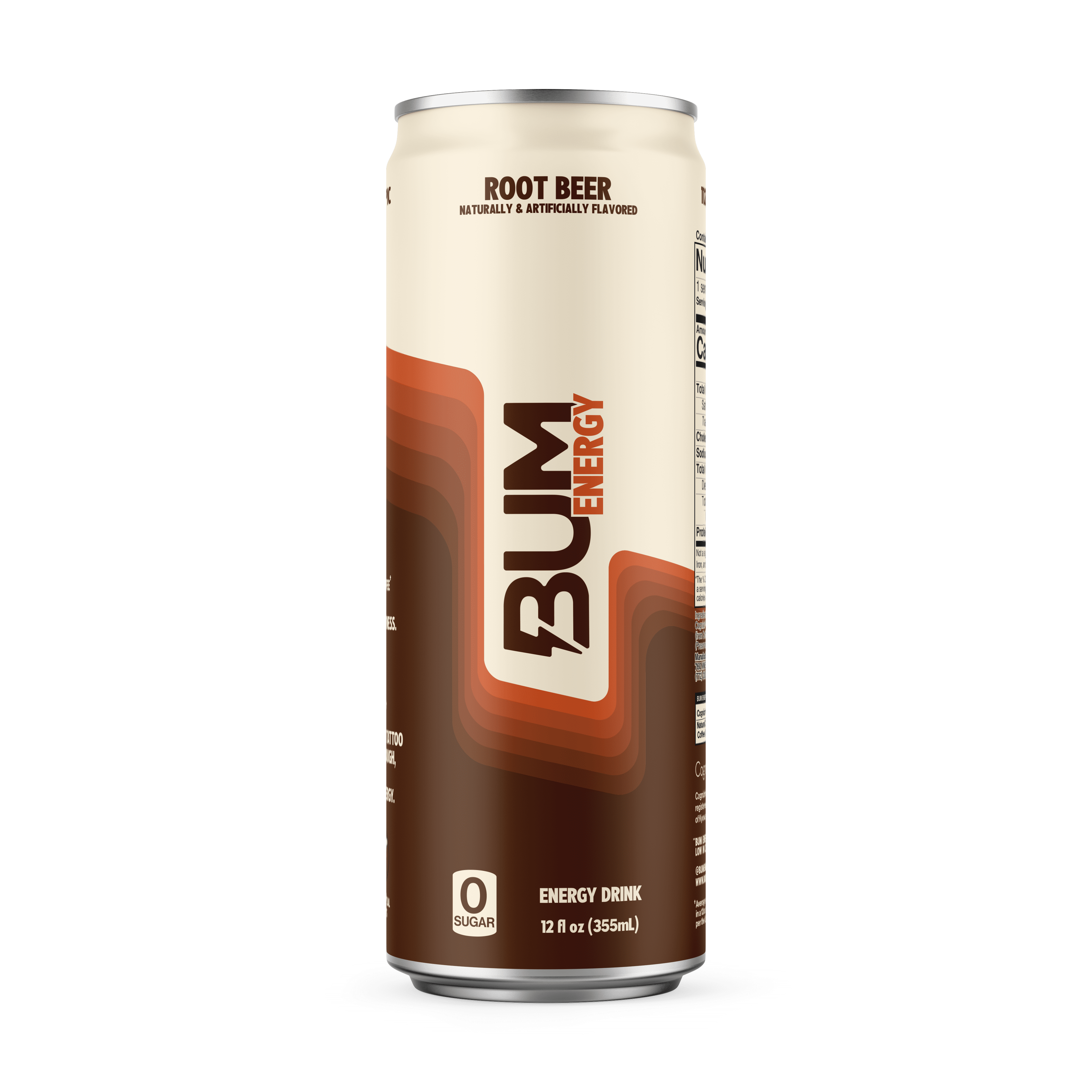 Bum Energy Root Beer Energy Drink, 112 mg Natural Caffeine, 12 fl oz, 12 Pack