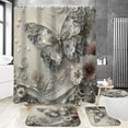 thumbnail image 5 of 4-Piece Butterfly Floral Shower Curtain Sets Botanical Aesthetic Flower Bathroom Set with Shower Curtain and Rugs, Cute Fun Decorative Bath Curtain with Hooks for Home Decor, 5 of 8