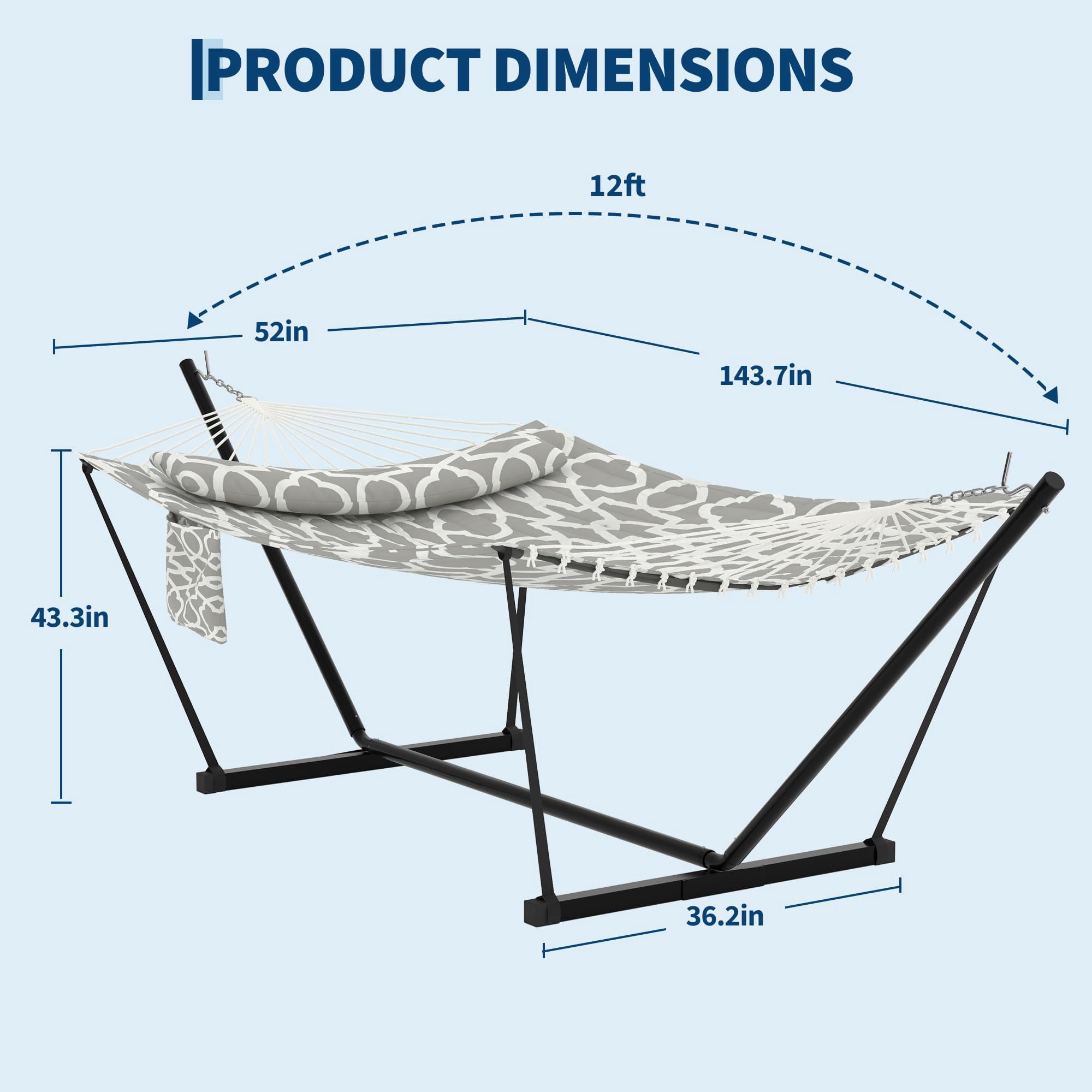 Heavy Duty 450 LBS Double Hammock with Stand & Pillow - 2 Person Outdoor Hammock with Balance Rope for Patio, Backyard, Poolside