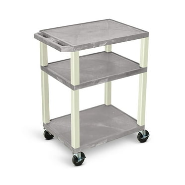 Luxor 18" x 24" x 34" Tuffy Three Shelf Flat Utility Cart With Staggered Shelf Height And Electrical - Gray With Putty Legs