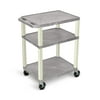 Luxor 18" x 24" x 34" Tuffy Three Shelf Flat Utility Cart With Staggered Shelf Height And Electrical - Gray With Putty Legs