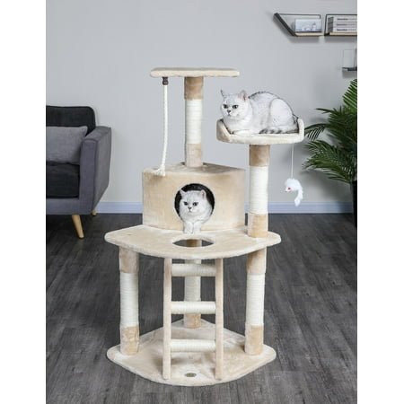 UPC: 0852134002890 | Go Pet Club Tri Level Condo with Stairs 47.5 in. Beige Cat Tree
