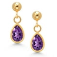 thumbnail image 2 of Gem Stone King 14K Yellow Gold Purple Amethyst Earrings for Women | 0.72 Cttw | Gemstone February Birthstone | Pear Shape 6X4MM, 2 of 4
