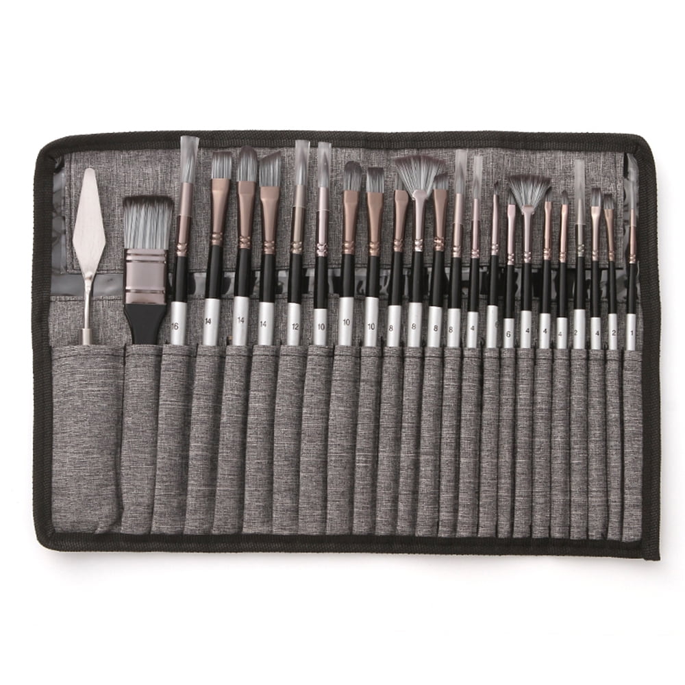 Irfora 23pcs Different Sizes Paint Brushes Set Professional Nylon Hair Wooden Handle Paintbrush with Scraper Canvas Organizing Bag for Artists Children Adults for Acrylic Oil Watercolor Gouache Pai