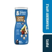 Gerber Snacks for Baby Grain & Grow Puffs, Strawberry Apple, 1.48 oz Canister