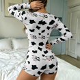 thumbnail image 6 of JIAYUE Women Bodysuit Pajamas Long Sleeve V Neck Button Front Cute Print Stretchy Loungewear Romper for Bedroom Rest, 6 of 6
