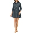 thumbnail image 3 of INSPIRE CHIC Women's Shirt Dress 3/4 Sleeve Button Down Mini Dresses Dark Blue L, 3 of 8