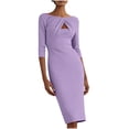 thumbnail image 2 of Nuoqisi Dress for Women Elegance Church Dresses 3/4 Sleeve Hollow Out Front Midi Teacher Office Modest Business Wear to Work Suiting Outfits, 2 of 8