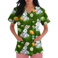 thumbnail image 4 of Easter Scrubs for Women Stretchy Short Sleeve V-Neck Funny Bunny Rabbits Eggs Print Medical Uniforms Plus Size Working T-Shirts with Pockets, 4 of 5