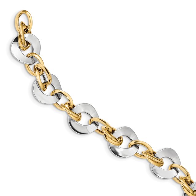 14k Two Tone Gold Link Chain Bracelet Fancy H