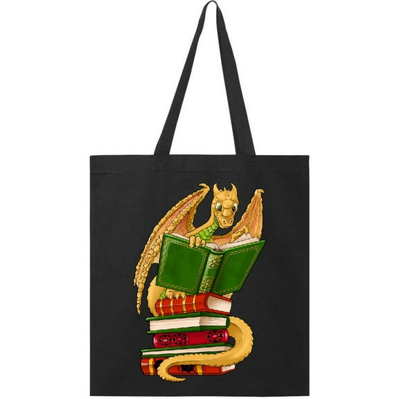 Inktastic Well-read Cute Gold Dragon Reading Books Tote Bag