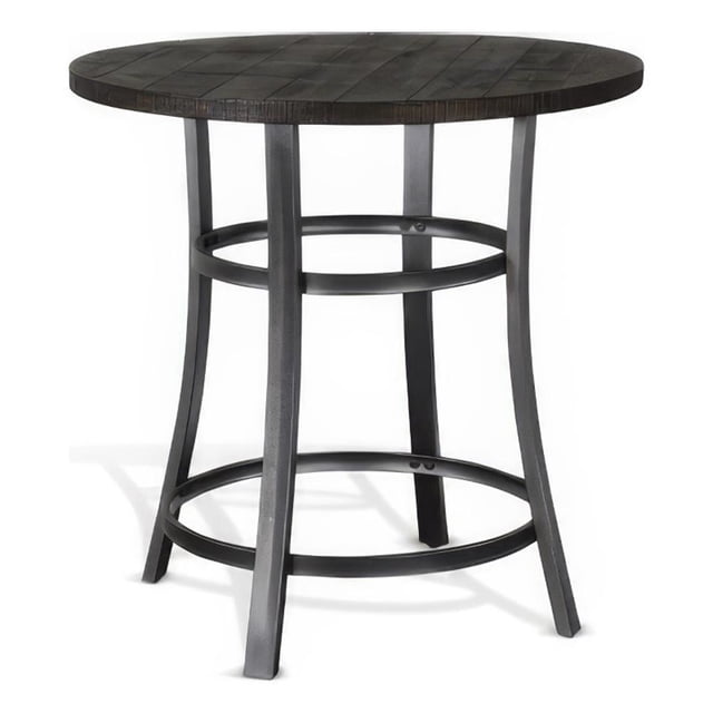 Flint Table de Comptoir Ronde 36 Pouces - Brun Foncé Acajou avec Métal