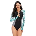 thumbnail image 2 of Women's Long Sleeve Zip Front Rashguard Swimsuit Sun Protection Surfing Swimwear Bathing Suit, 2 of 5