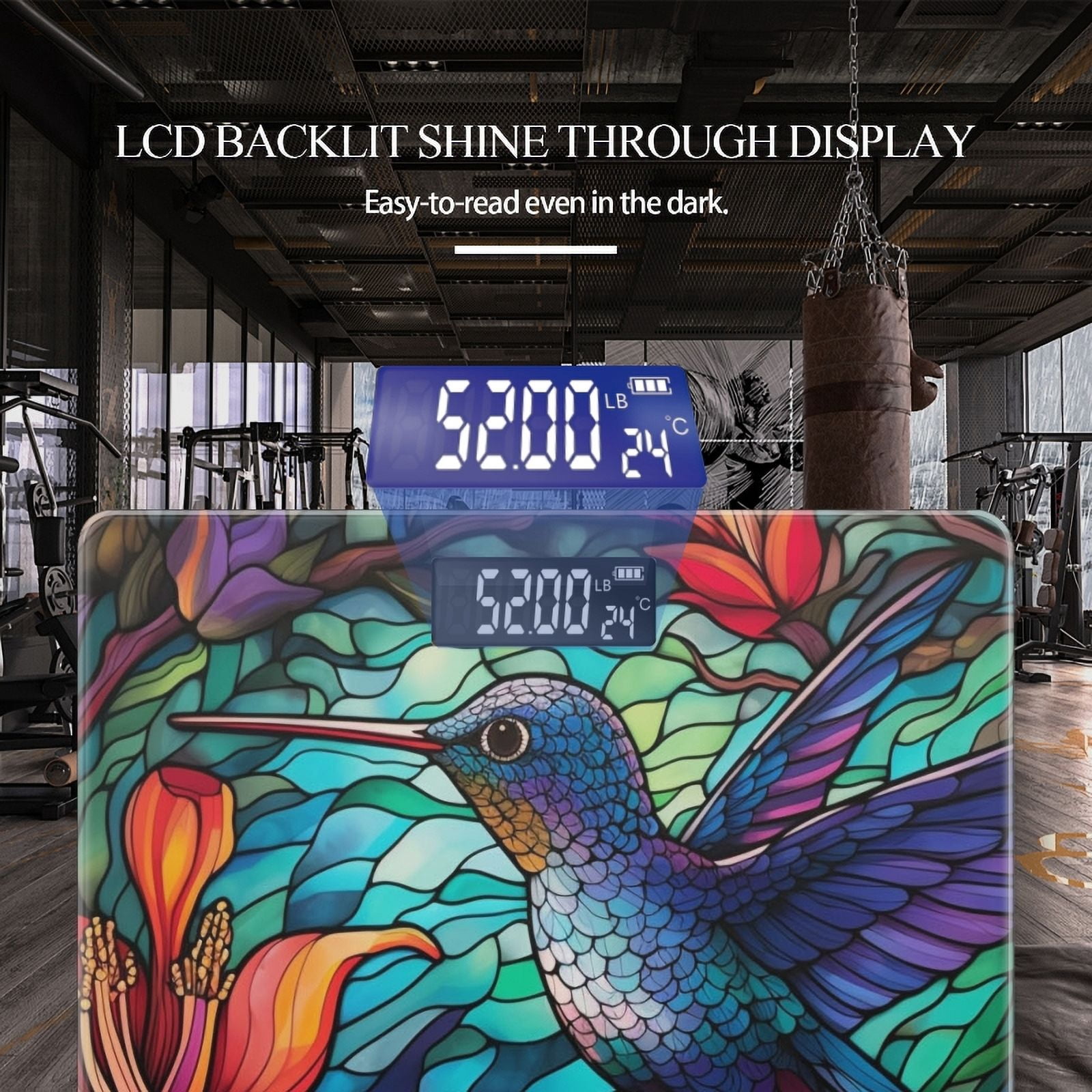 High Precision Body Weight Scale Smart Bathroom Scales with Large LCD Display(400lbs),Decorative for Bedroom-Hummingbird In Flight Surrounded By Vibrant Flowers