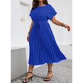 thumbnail image 6 of Royal Blue Plus Size Crew Neck Short Sleeve All-Over Print Casual Front Tie Midi Dress, 6 of 6