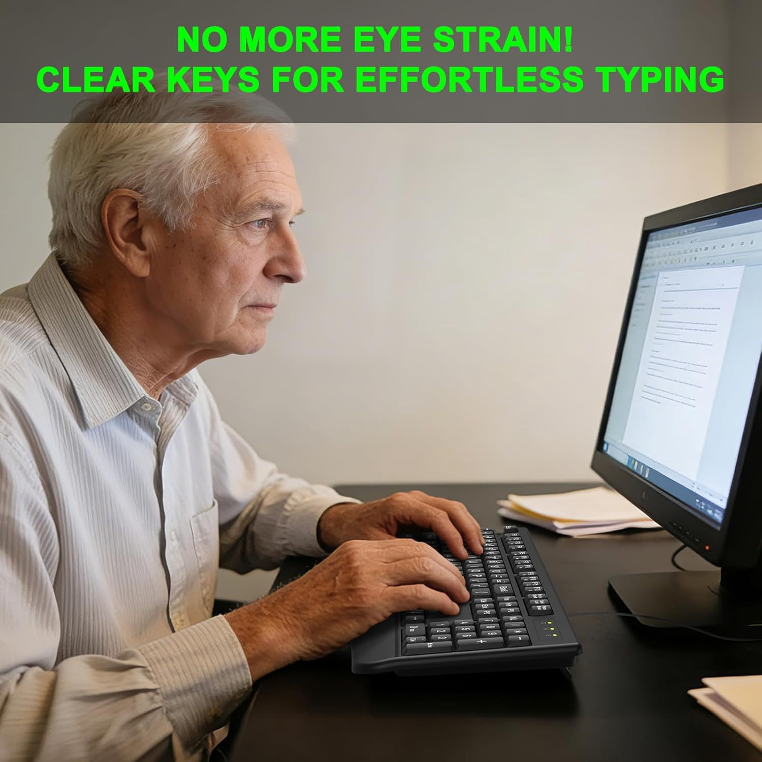 Large Print Ergonomic Keyboard, Full Size Keyboard with Wrist Rest, Silent Wired USB Computer Keyboard Oversized Letter Keys 4X Larger Easy to See & Type for Laptop, PC, Windows, Desktop