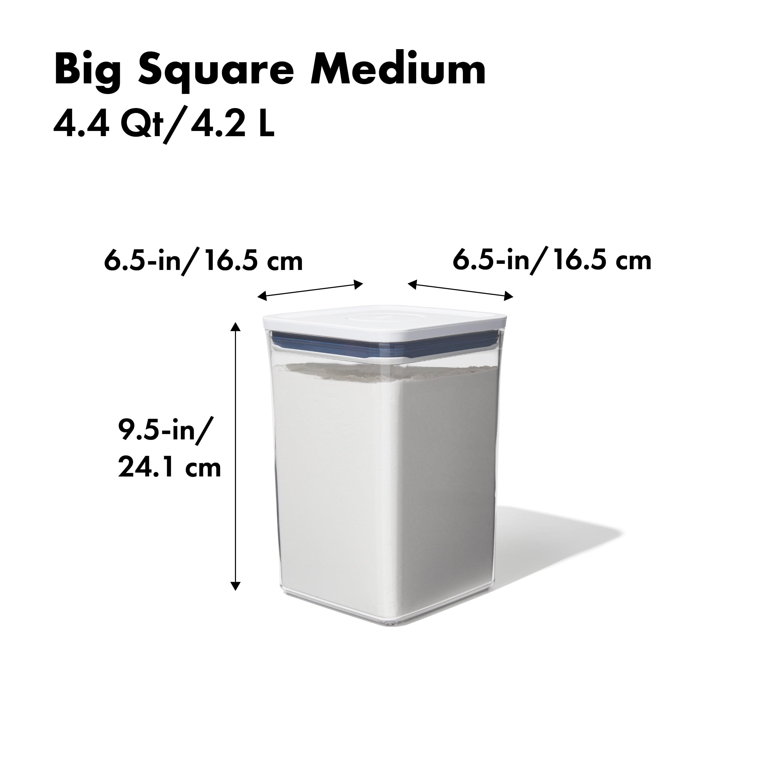 (2 pack) OXO POP Container 4.4-Qt Medium Big Square Food Storage Container, White