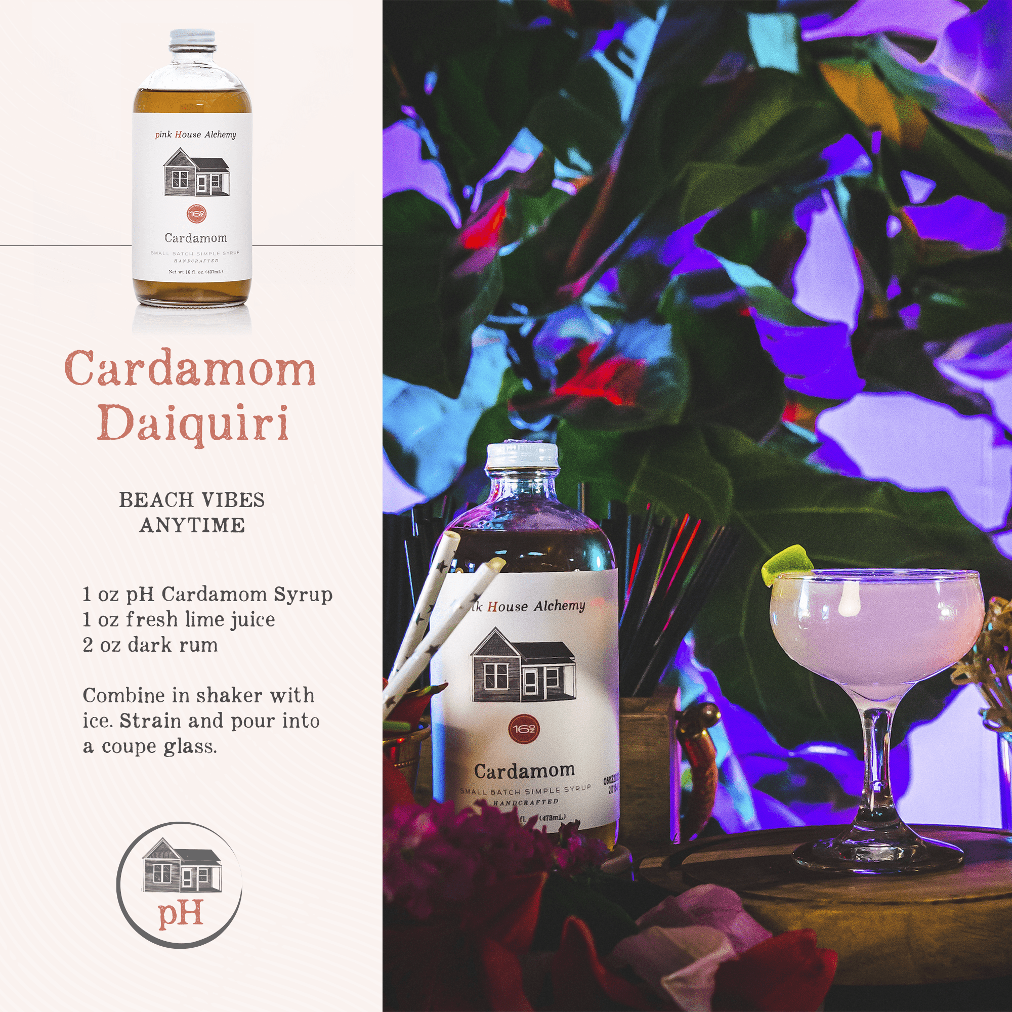 Pink House Alchemy Cardamom Simple Syrup 2 pack of 16 oz (CS2)