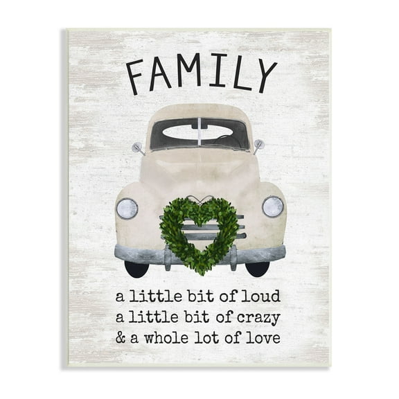 Stupell Industries Wholesome Family Sign Antique Car Heart Wreath Graphic Art Unframed Art Print Wall Art, Design by Lettered and Lined