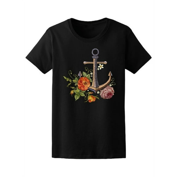 Anchor And Beautiful Flowers T-Shirt Women -Image by Shutterstock, Female Small