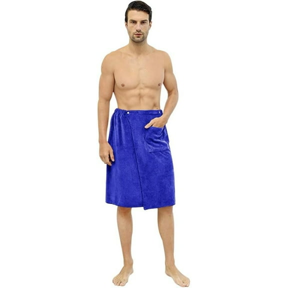 GoXteam Men's Towel Wrap Swimming Beach Towel Blanket Elastic Waist Towel for Sauna or Gym, Bath Towel Wrap for Men Secure & Adjustable Mens Shower wrap, Blue