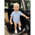 thumbnail image 4 of BemeyourBBs Newborn Baby Boy Shirt Romper Summer Clothes Lapel Neck Short Sleeve Button Down Front Jacquard Bodysuit Jumpsuit One Piece Outfits, 4 of 9