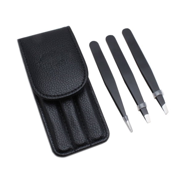 Professional 3 Piece Stainless Steel Tweezer Set with Travel Case, Precision Slant Pointed and Flat Tweezers for Eyebrows, Ingrown Hair and Splinters TIKA