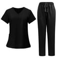 thumbnail image 2 of Minjewel Women's Contemporary V-Neck Short Sleeve Scrubs for Women with Pockets, Comfortable & Functional Scrub Set for Healthcare Workers,Black L, 2 of 5