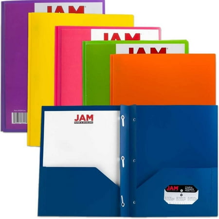 JAM Paper Plastic 2,Pocket Folders, Eco Friendly Folder with Metal Clasps, Assorted Colors, Pack of 6 Folders