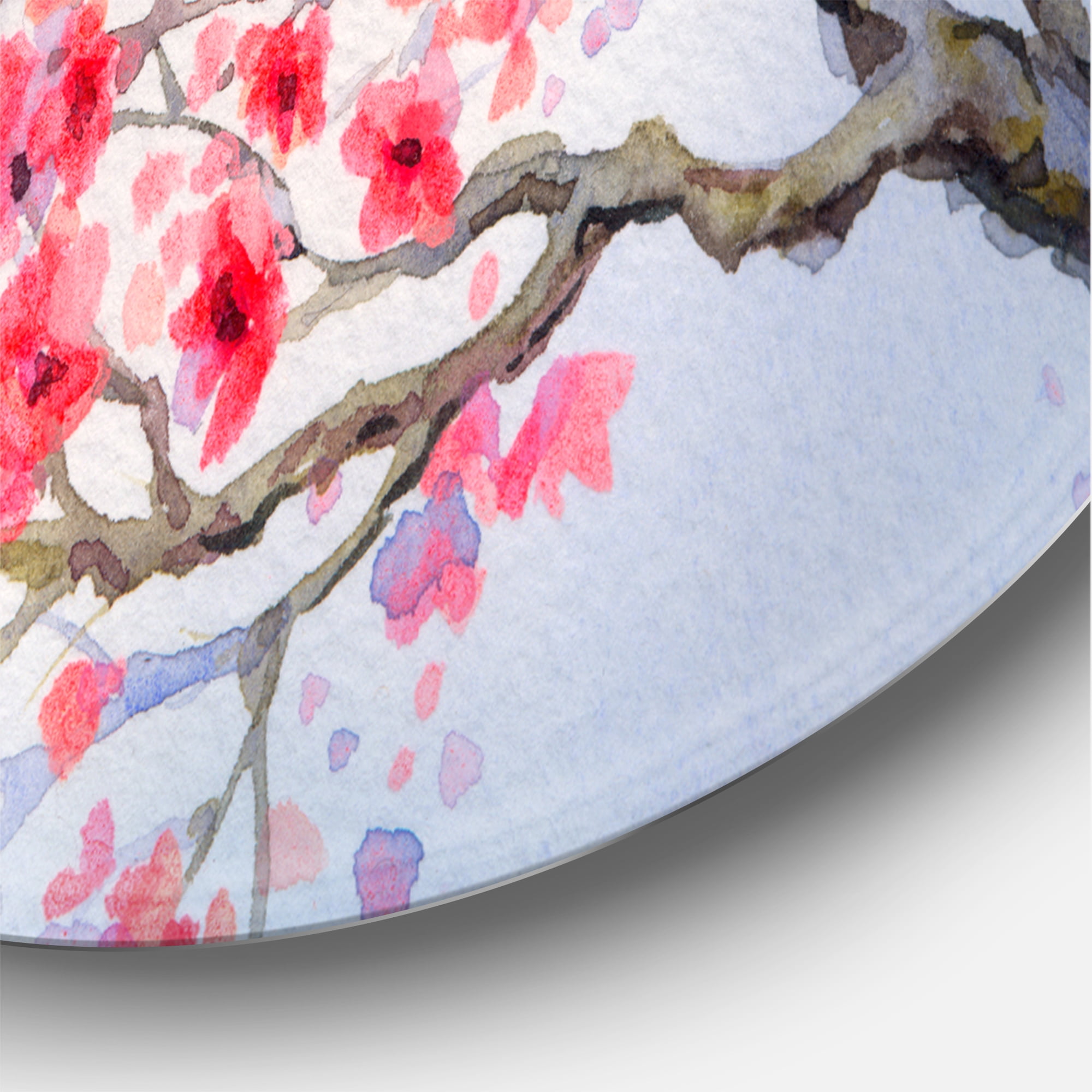 Designart 'Beautiful Red Bird Sitting On Flowering Branch II' Traditional Circle Metal Wall Art 11x11 - Disc of 11