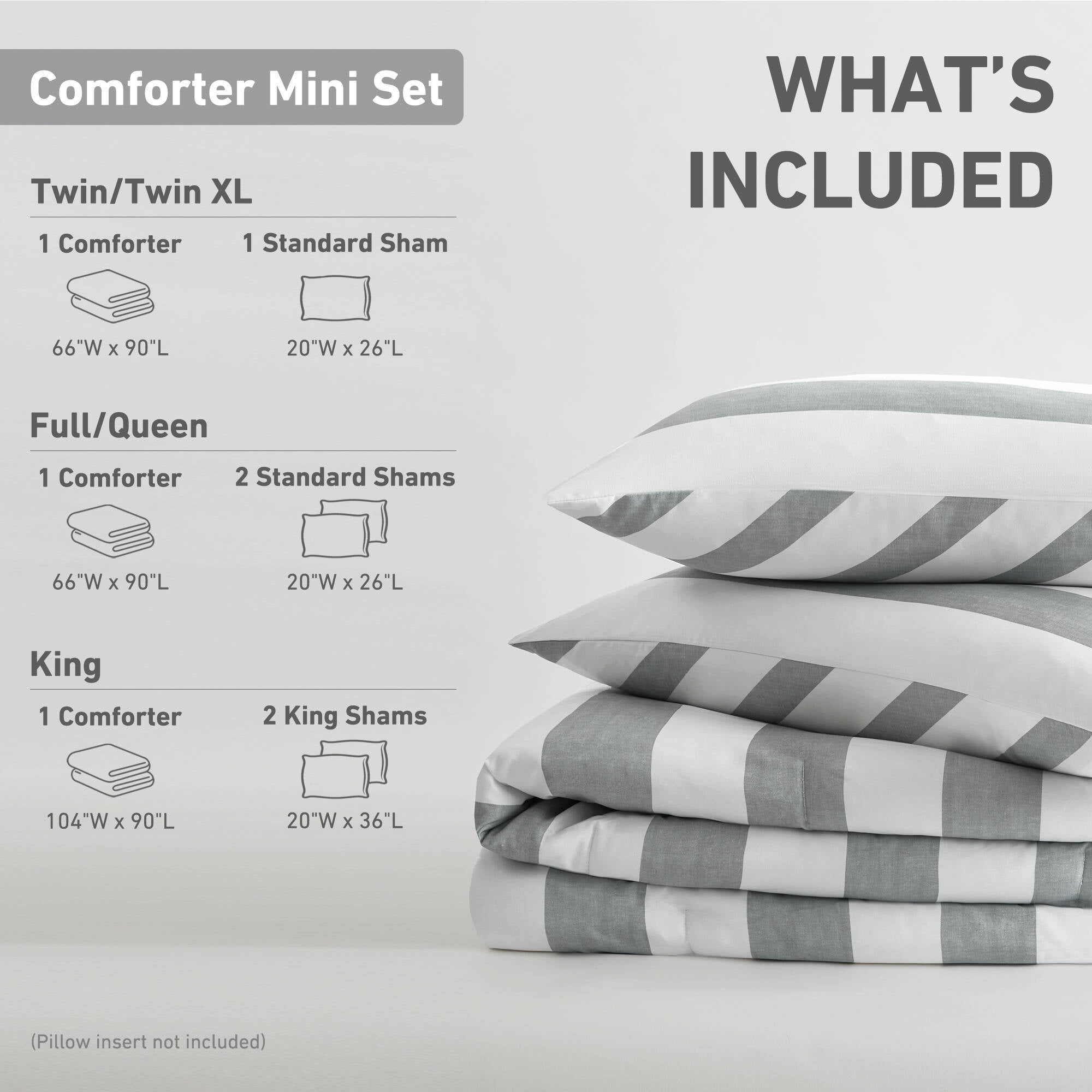 Regency Heights Essential Full/Queen Size Comforter Sets, 3-Piece Bedding Set Full/Queen, Reversible Striped Comforter Bed Set, Grey