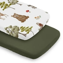 Sweet Jojo Designs Watercolor Woodland Forest Animals Collection Green Brown and Red Baby Bassinet Fitted Sheets 2 Piece Set